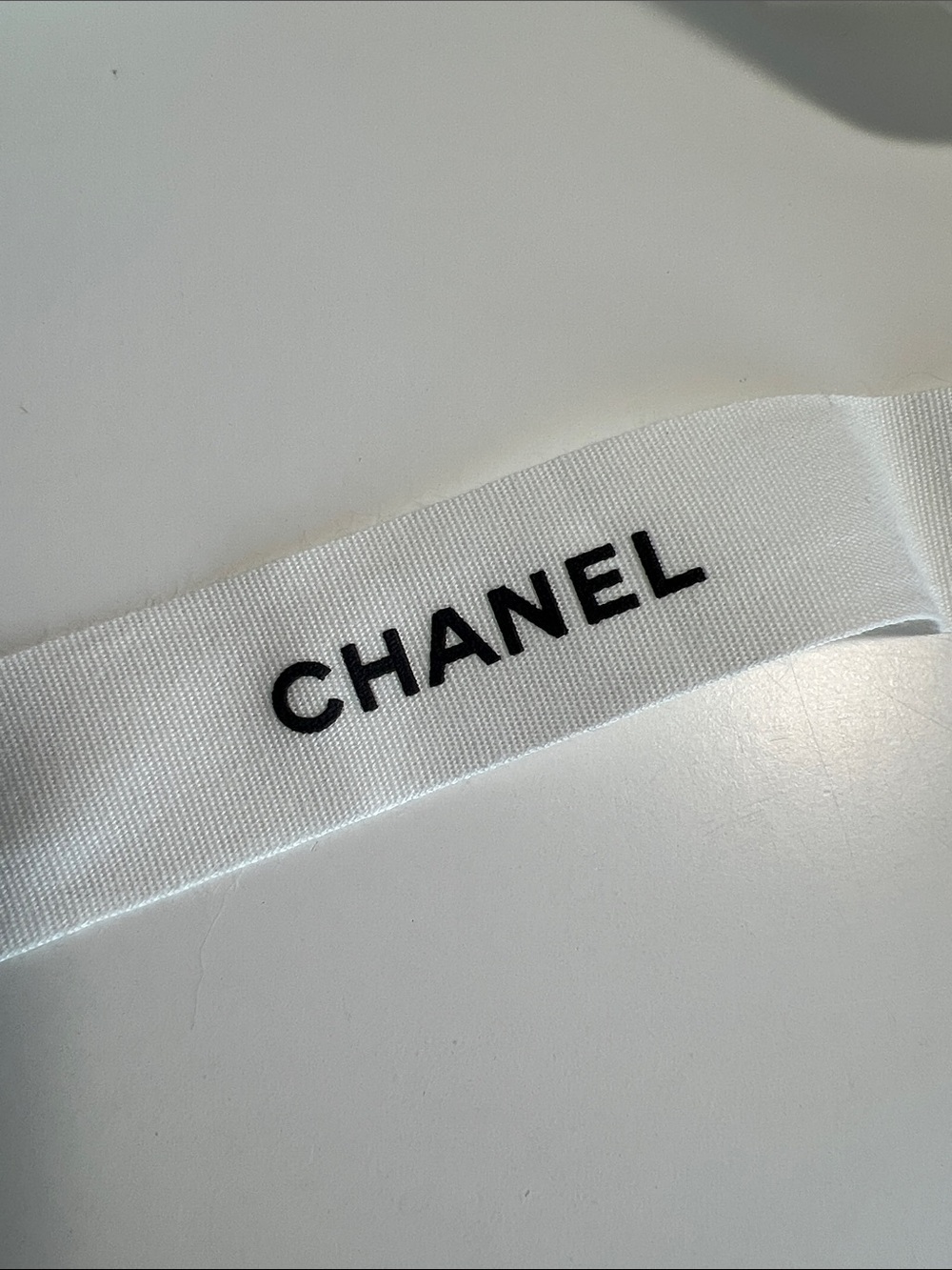 Chanel Ribbon - White with Black Letters (105 inches)